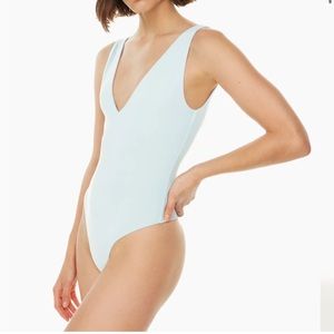 Babaton contour v neck turquoise bodysuit, size xs, worn once
